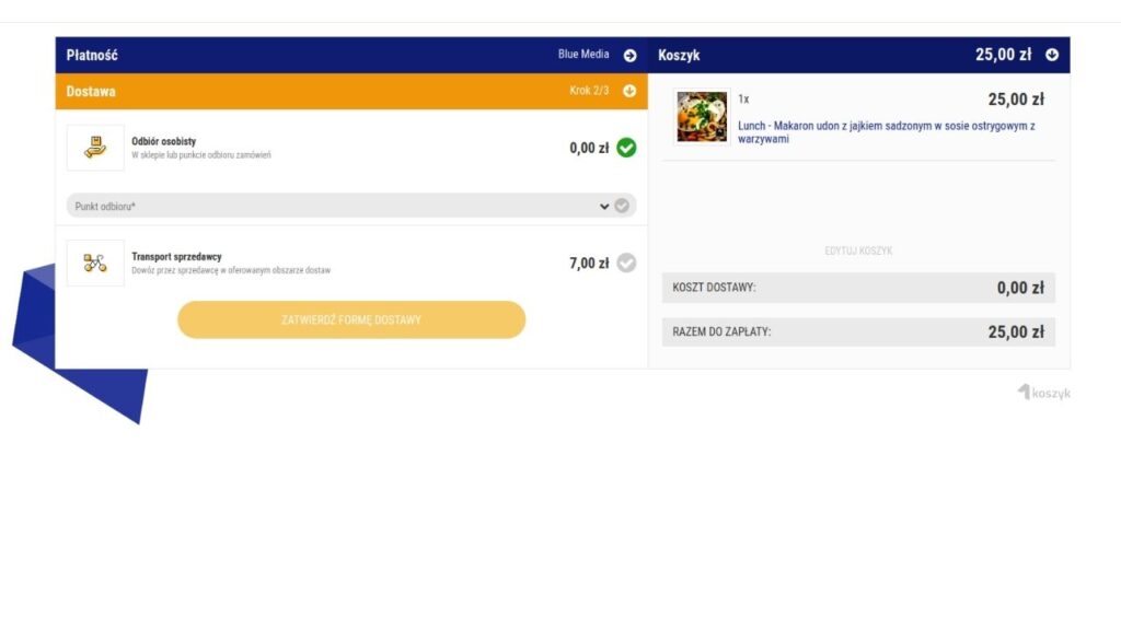 Zakup przez stronę SushiSwidnik.pl - krok 3 - płatność przy odbiorze
