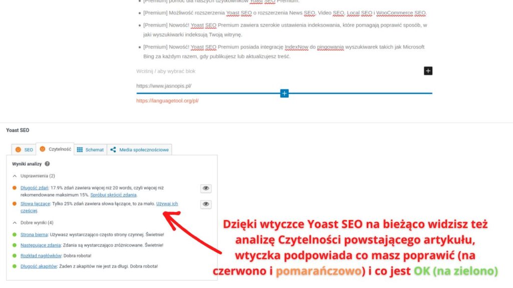 Yoast SEO - Analiza czytelności