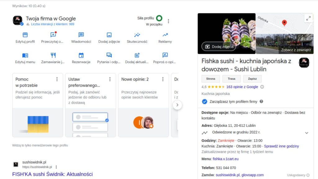 profil firmy google - Fishka sushi - kuchnia japońska z dowozem