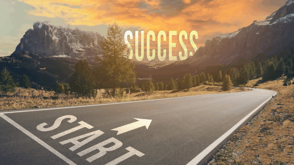 Obrazek przedstawia drogę z napisem start, która prowadzi do mniejsca z napisem success